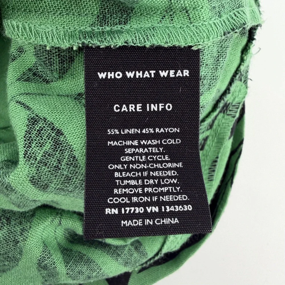 Who What Wear Dress XXL Green Linen Blend Leaf Print Puff Sleeve Shift Pockets - Picture 4 of 6
